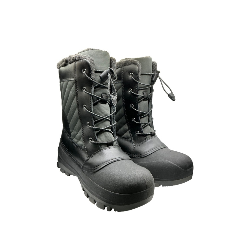 All in Motion Skylar Mens Black Waterproof Winter Snow Boots Quilted Faux Fur 6